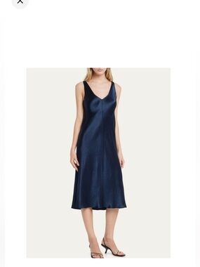 Navy Satin V-Neck Slip Dress - Women